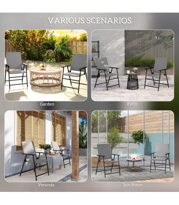 Outsunny 2pcs Rattan Chair Foldable Garden Furniture w/ Armrest Grey