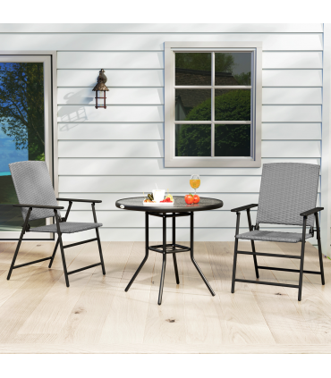 Outsunny 2pcs Rattan Chair Foldable Garden Furniture w/ Armrest Grey