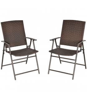 Outsunny 2pcs Rattan Chair Foldable Garden Furniture w/ Armrest Steel Frame