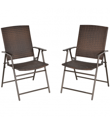 Outsunny 2pcs Rattan Chair Foldable Garden Furniture w/ Armrest Steel Frame