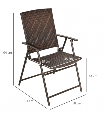 Outsunny 2pcs Rattan Chair Foldable Garden Furniture w/ Armrest Steel Frame