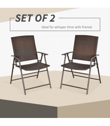 Outsunny 2pcs Rattan Chair Foldable Garden Furniture w/ Armrest Steel Frame