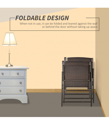 Outsunny 2pcs Rattan Chair Foldable Garden Furniture w/ Armrest Steel Frame