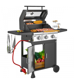 Outsunny 3 Burner Propane Gas BBQ Grill with See-through Lid and Thermometer