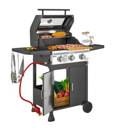 Outsunny 3 Burner Propane Gas BBQ Grill with See-through Lid and Thermometer