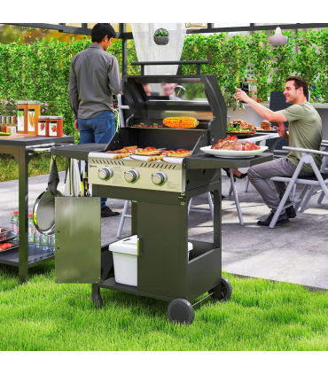 Outsunny 3 Burner Propane Gas BBQ Grill with See-through Lid and Thermometer