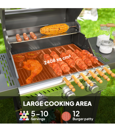 Outsunny 3 Burner Propane Gas BBQ Grill with See-through Lid and Thermometer