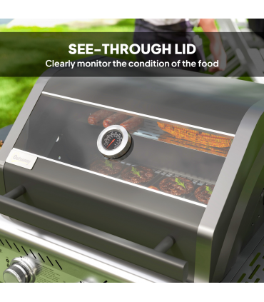 Outsunny 3 Burner Propane Gas BBQ Grill with See-through Lid and Thermometer