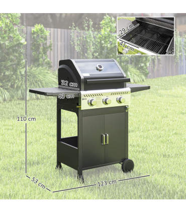 Outsunny 3 Burner Propane Gas BBQ Grill with See-through Lid and Thermometer