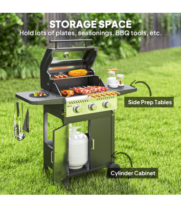 Outsunny 3 Burner Propane Gas BBQ Grill with See-through Lid and Thermometer