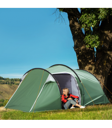 Outsunny 3 Man Camping Tent with Porch and Weather-Resistant Rainfly, Green