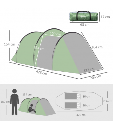 Outsunny 3 Man Camping Tent with Porch and Weather-Resistant Rainfly, Green