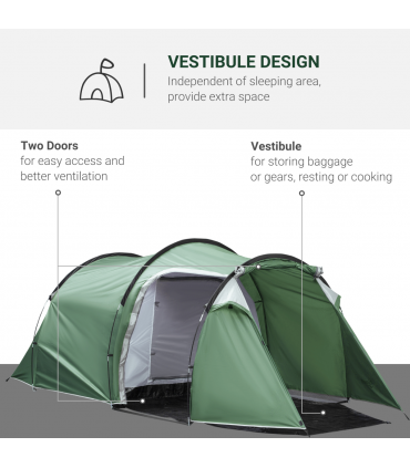 Outsunny 3 Man Camping Tent with Porch and Weather-Resistant Rainfly, Green