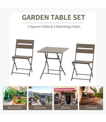 Outsunny 3 PCS Foldable Garden Bistro Set Folding Table And Chairs Set, Grey