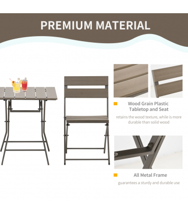 Outsunny 3 PCS Foldable Garden Bistro Set Folding Table And Chairs Set, Grey