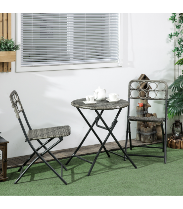 Outsunny 3 PCS Folding Rattan Wicker Bistro Set, Coffee Table Set, Grey