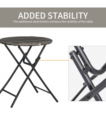 Outsunny 3 PCS Folding Rattan Wicker Bistro Set, Coffee Table Set, Grey