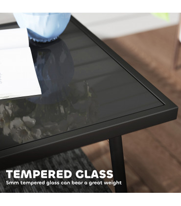 Outsunny 3 PCS Rattan Bistro Set with Cushions Glass Top Coffee Table and Chairs