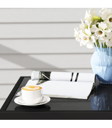 Outsunny 3 PCS Rattan Bistro Set with Cushions Glass Top Coffee Table and Chairs