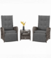 Outsunny 3 PCs Rattan Chaise Lounge Sofa Set w/ Cushion for Patio Yard Porch