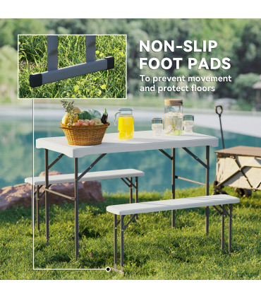 Outsunny 3 Piece Folding Picnic Table and Bench Set w/ Handle, Light Grey