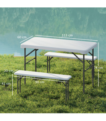 Outsunny 3 Piece Folding Picnic Table and Bench Set w/ Handle, Light Grey
