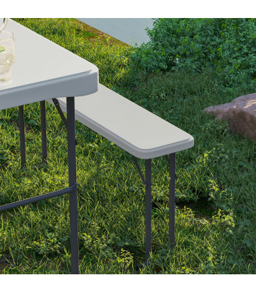 Outsunny 3 Piece Folding Picnic Table and Bench Set w/ Handle, Light Grey