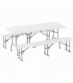 Outsunny 3 Piece Folding Picnic Table and Bench Set with Handles, White