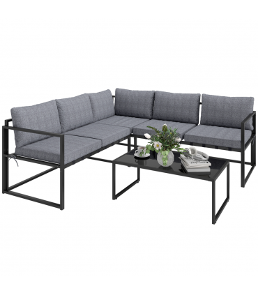 Outsunny 3 Piece L Shaped Garden Furniture Set with Cushions, Grey