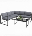 Outsunny 3 Piece L Shaped Garden Furniture Set with Cushions, Grey