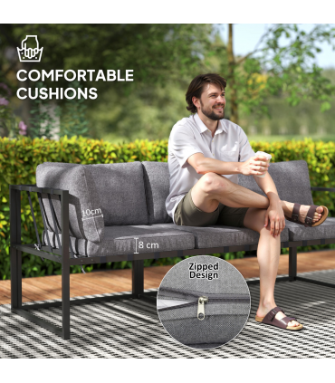 Outsunny 3 Piece L Shaped Garden Furniture Set with Cushions, Grey