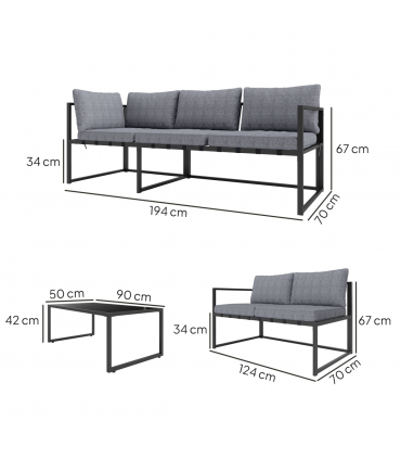 Outsunny 3 Piece L Shaped Garden Furniture Set with Cushions, Grey