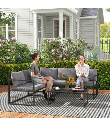 Outsunny 3 Piece L Shaped Garden Furniture Set with Cushions, Grey