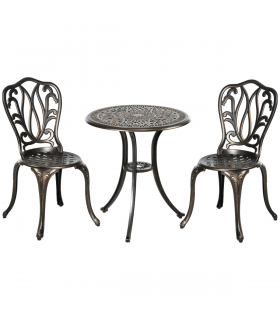 Outsunny 3 Piece Patio Bistro Set Outdoor Table Set with Umbrella Hole Bronze