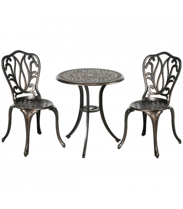 Outsunny 3 Piece Patio Bistro Set Outdoor Table Set with Umbrella Hole Bronze