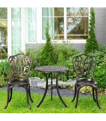 Outsunny 3 Piece Patio Bistro Set Outdoor Table Set with Umbrella Hole Bronze