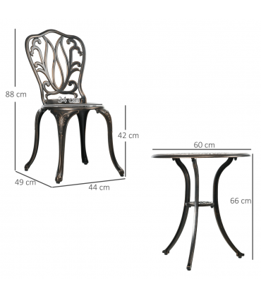 Outsunny 3 Piece Patio Bistro Set Outdoor Table Set with Umbrella Hole Bronze