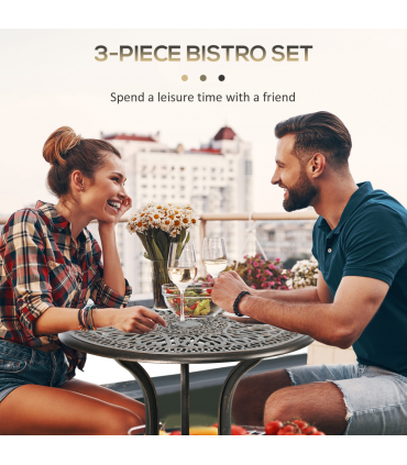 Outsunny 3 Piece Patio Bistro Set Outdoor Table Set with Umbrella Hole Bronze