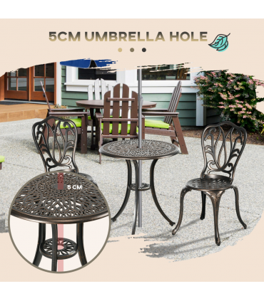 Outsunny 3 Piece Patio Bistro Set Outdoor Table Set with Umbrella Hole Bronze