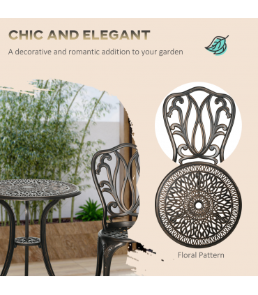 Outsunny 3 Piece Patio Bistro Set Outdoor Table Set with Umbrella Hole Bronze