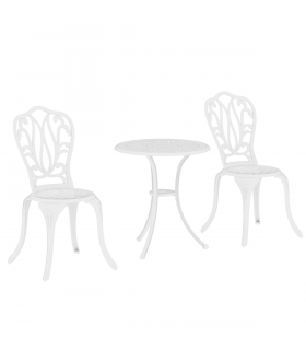 Outsunny 3 Piece Patio Bistro Set Outdoor Table Set with Umbrella Hole White