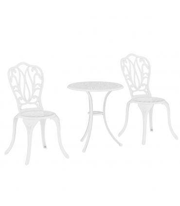 Outsunny 3 Piece Patio Bistro Set Outdoor Table Set with Umbrella Hole White