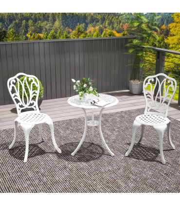 Outsunny 3 Piece Patio Bistro Set Outdoor Table Set with Umbrella Hole White