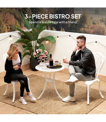 Outsunny 3 Piece Patio Bistro Set Outdoor Table Set with Umbrella Hole White