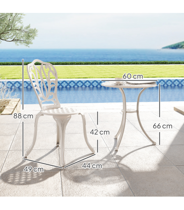 Outsunny 3 Piece Patio Bistro Set Outdoor Table Set with Umbrella Hole White