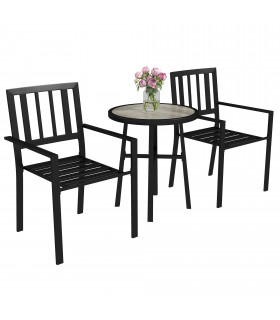 Outsunny 3 Piece Patio Bistro Set with Plastic Top, 2 Stackable Chairs, Grey
