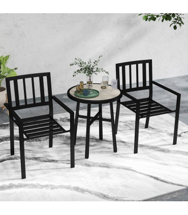 Outsunny 3 Piece Patio Bistro Set with Plastic Top, 2 Stackable Chairs, Grey