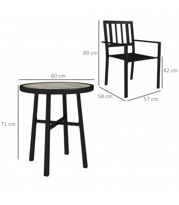 Outsunny 3 Piece Patio Bistro Set with Plastic Top, 2 Stackable Chairs, Grey