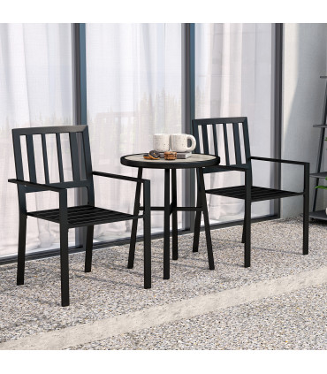 Outsunny 3 Piece Patio Bistro Set with Plastic Top, 2 Stackable Chairs, Grey