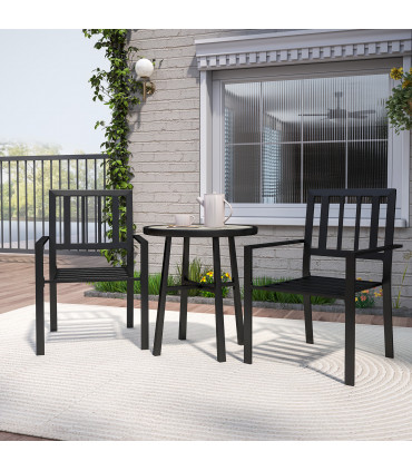 Outsunny 3 Piece Patio Bistro Set with Plastic Top, 2 Stackable Chairs, Grey